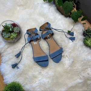 Steve Madden Blue Suede Lace Up Tassel Sandals Size 7.5